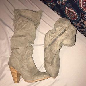 Tan suede heeled boots